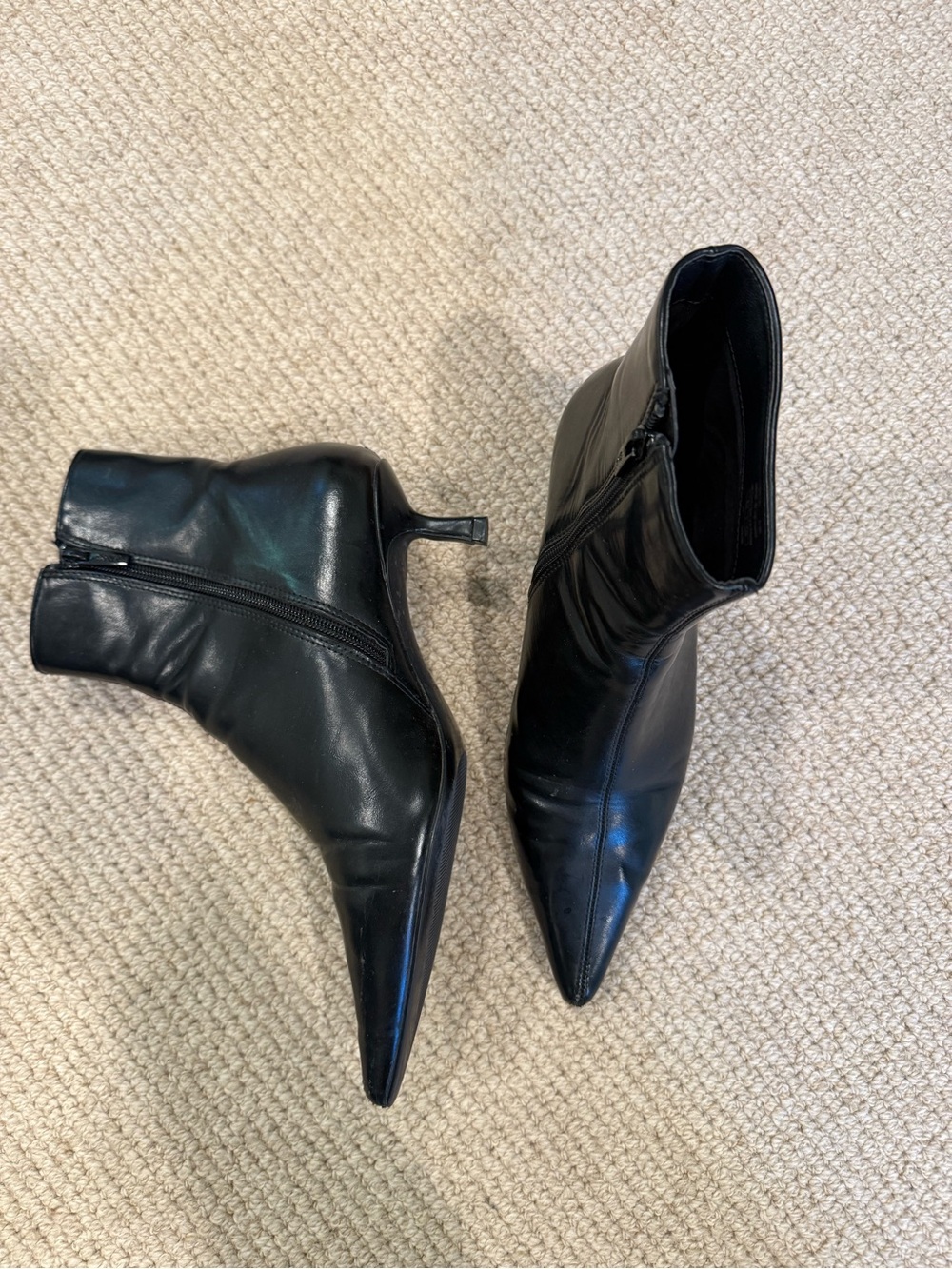 Mango Black Pointed-Toe Leather Ankle Booties